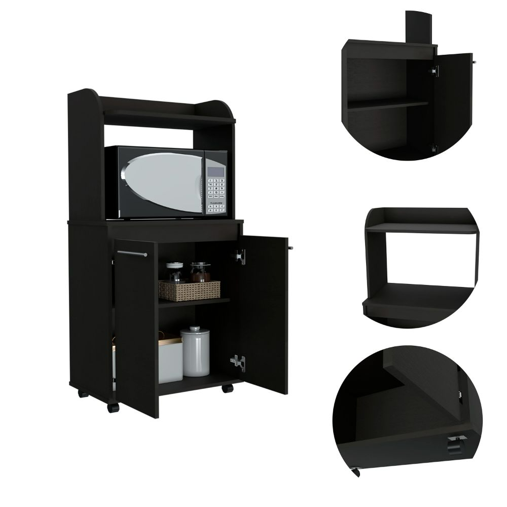 25-Inch Lucca Rolling Kitchen Cart with Double Door – Space-Saving Footprint
