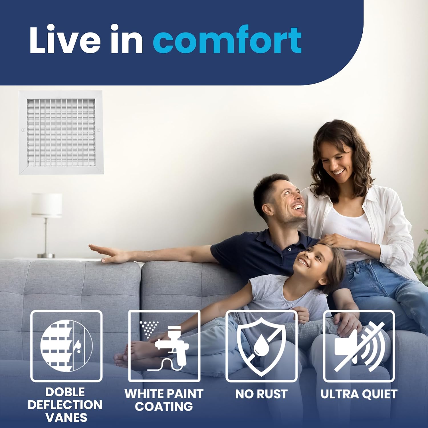 Laminaire Double Deflection Supply Grille – Adjustable Aluminum HVAC Vent Cover