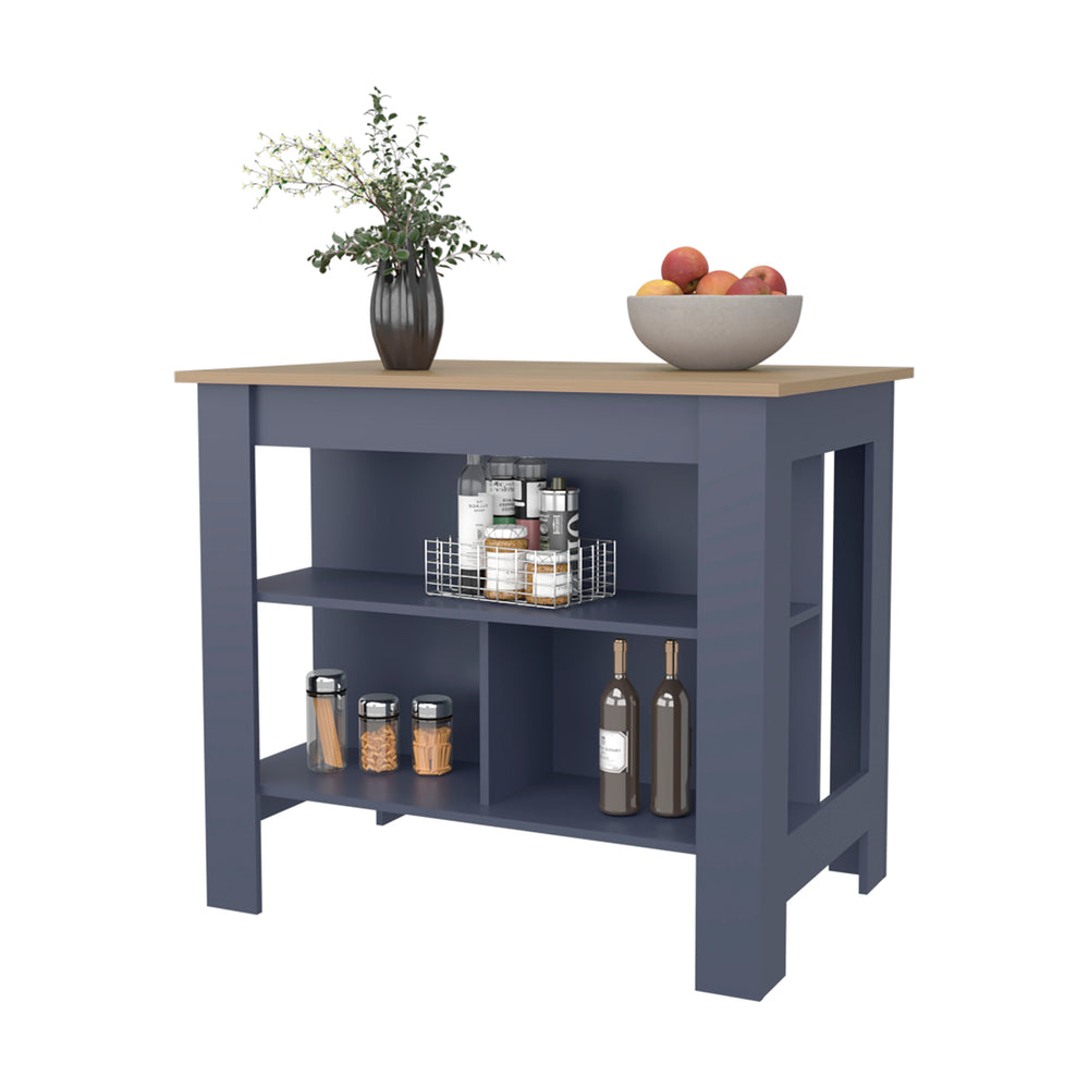 40-Inch Manila Kitchen Island with 3 Open Shelves – Open Lower Shelf