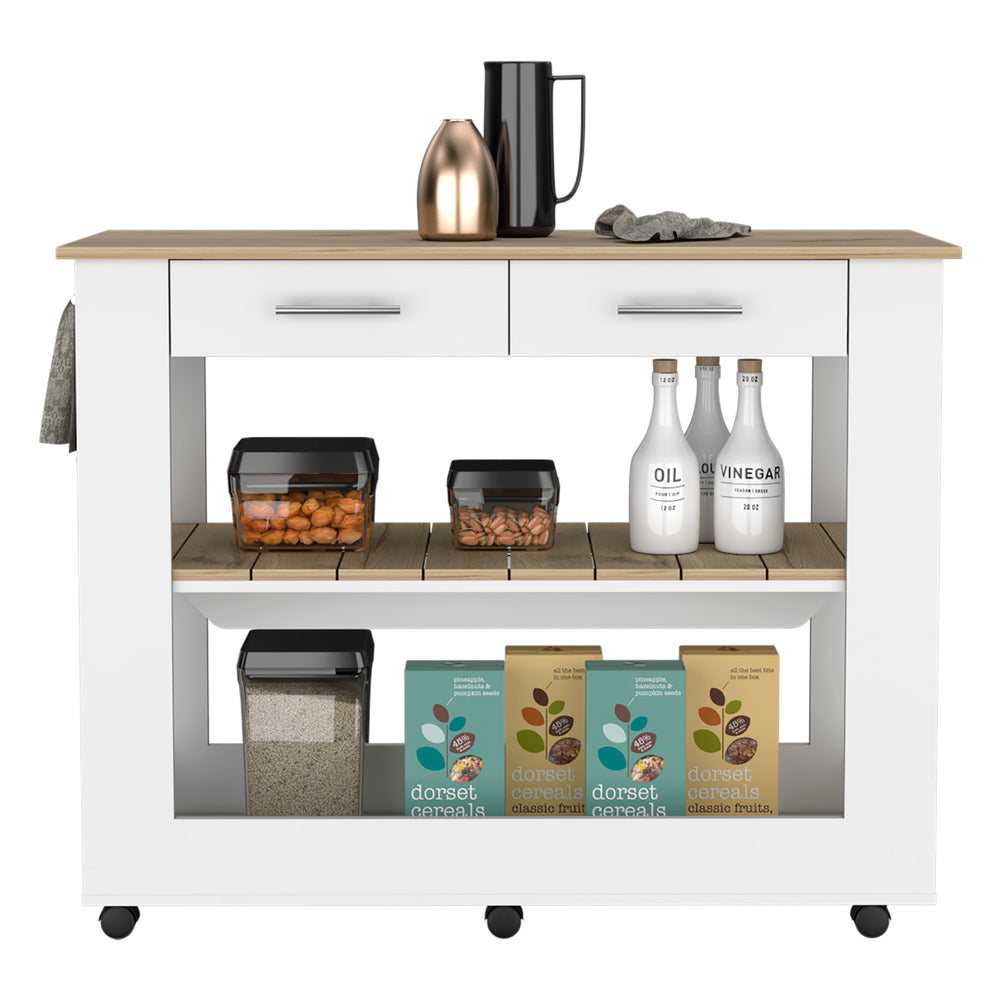 46-Inch Delos Kitchen Island with Casters and 2-Drawer – Rolling Casters