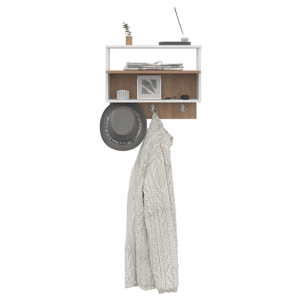 24-Inch Norco Floating Wall Shelves with 2 Open Shelves – White And Natural Oak Two-Tone Finish