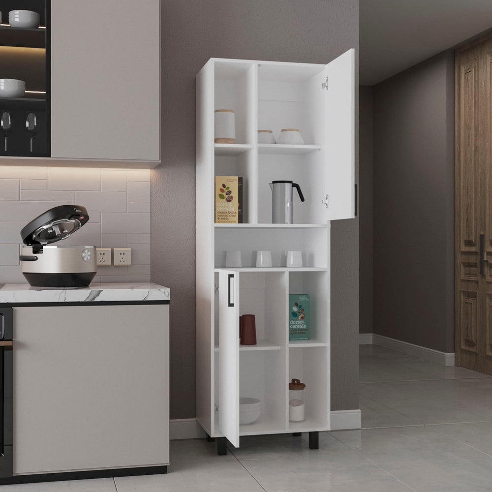 24-Inch Corfu Pantry Cabinet with Double Door and 9 Open Shelves – Enclosed Cabinet Storage