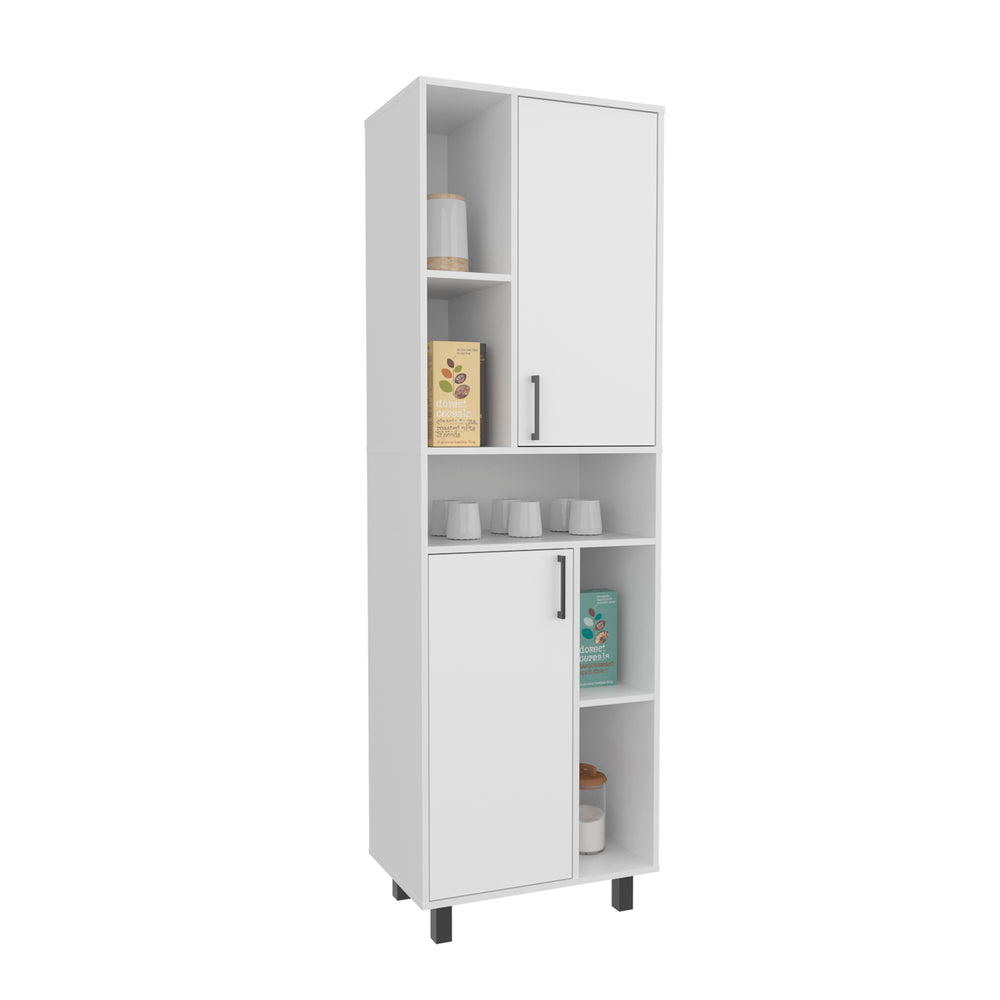 24-Inch Corfu Pantry Cabinet with Double Door and 9 Open Shelves – Open Display Shelving