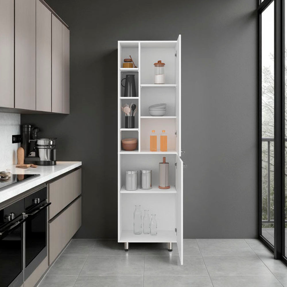 23-Inch Enetai Kitchen Pantry Cabinet with Double Door and 9 Open Shelves – Tall Storage Silhouette