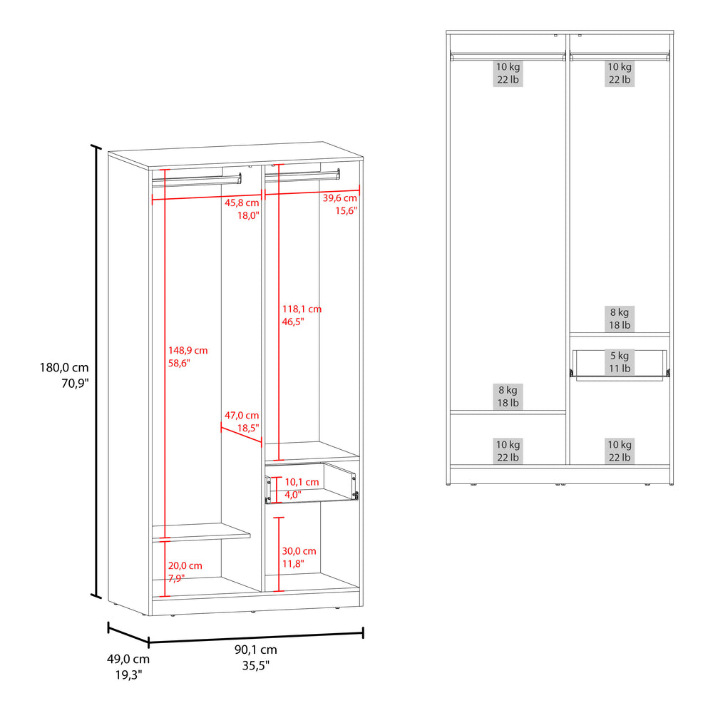 36-Inch Wanship Armoire with 1-Drawer and Double Door – Concealed Drawer and Shelving