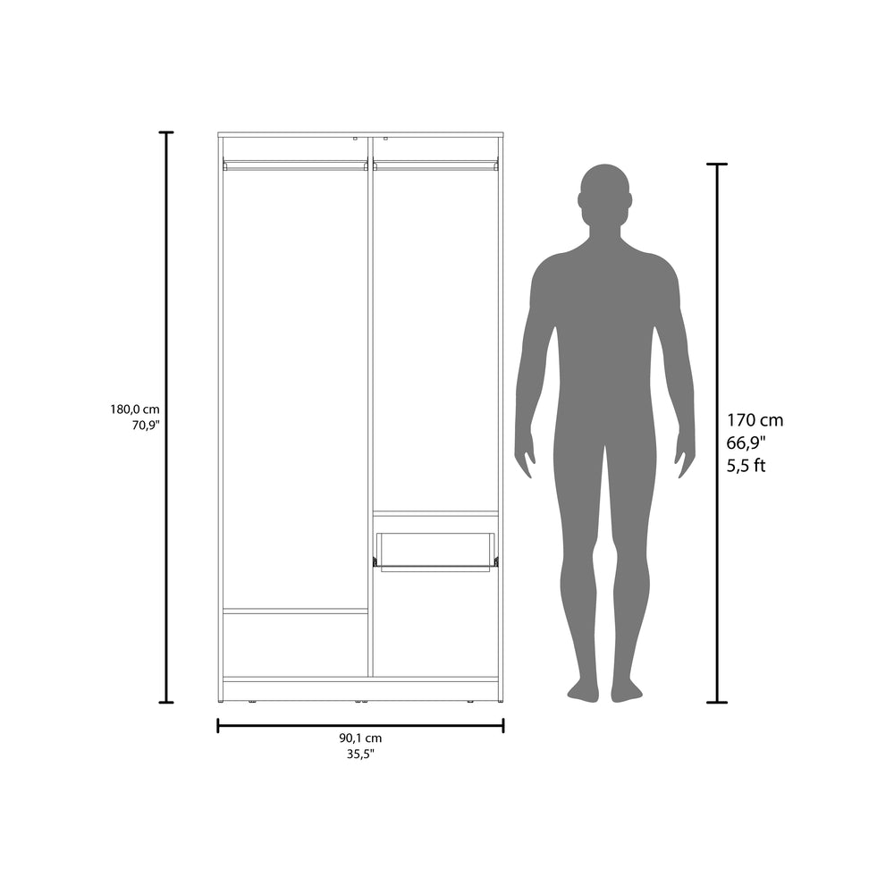 36-Inch Wanship Armoire with 1-Drawer and Double Door – Sturdy Two-Tone Build
