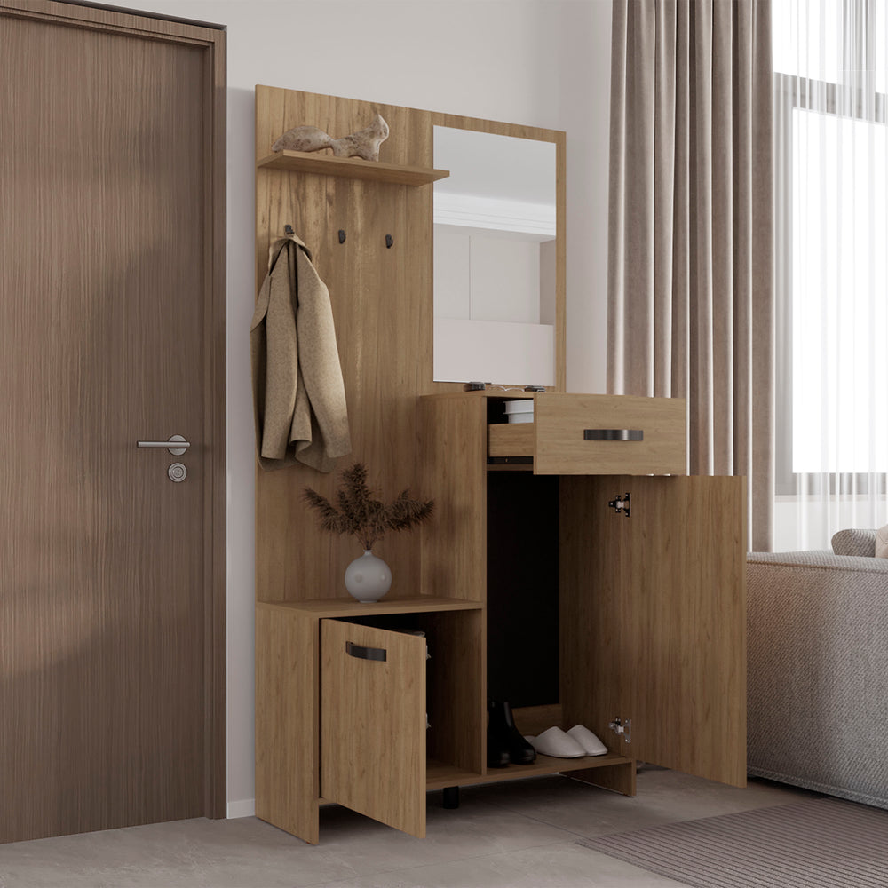39-Inch Olpe Hall Tree Furniture with Mirror and 1-Drawer – Mirror and Coat Hooks