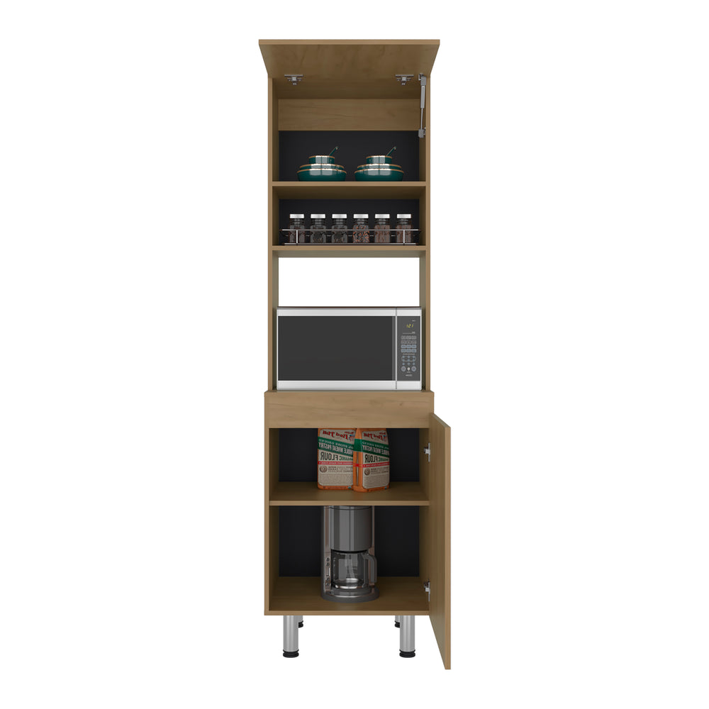 22-Inch Fingal Kitchen Pantry Cabinet with 4 Open Shelves – Natural Oak Finish