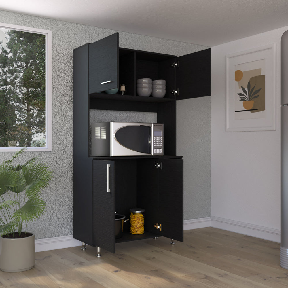 Malta Kitchen Pantry Cabinet with Double Door and 3 Open Shelves – Open Display Nook