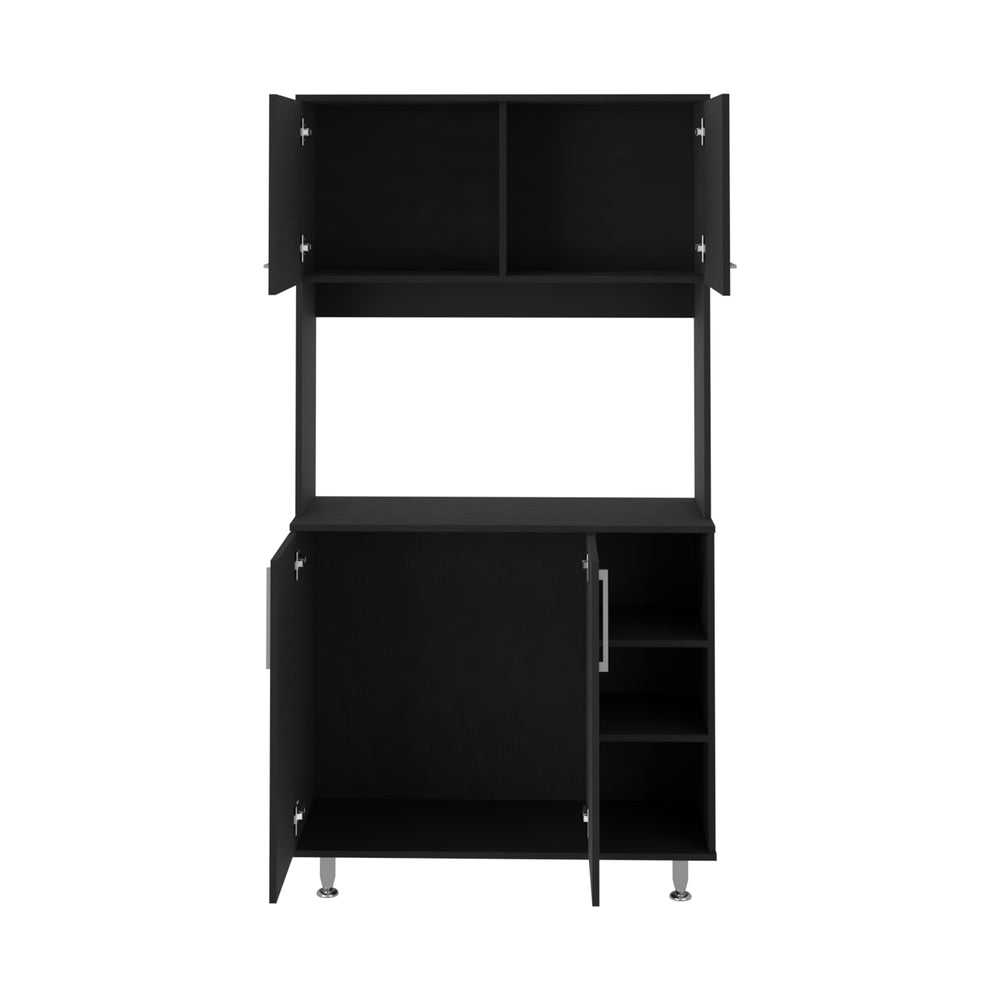 Malta Kitchen Pantry Cabinet with Double Door and 3 Open Shelves – Sturdy Black Build