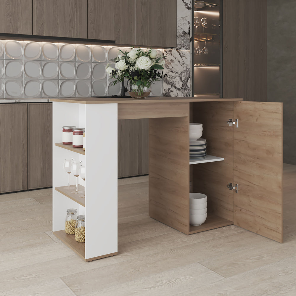47-Inch Rossiter Kitchen Island with Single Door and 5 Open Shelves – Functional Storage