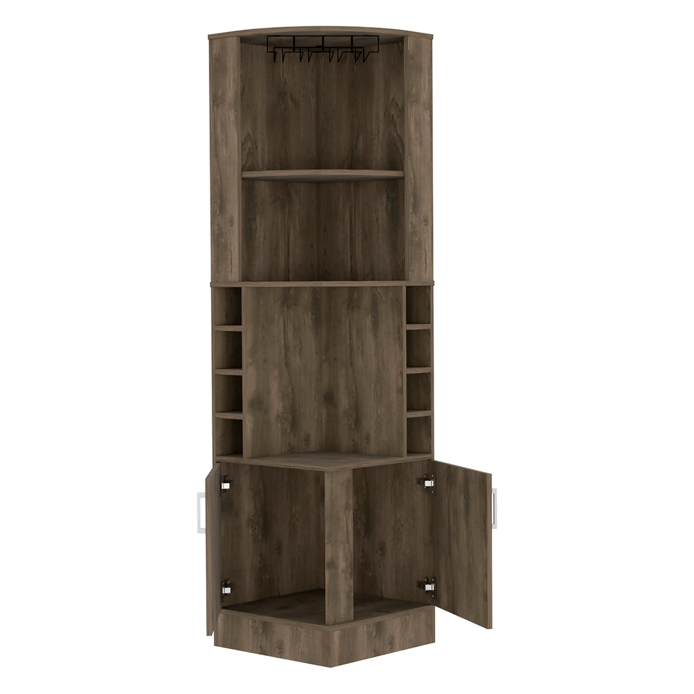 18-Inch Egina Bar Cabinet with 2 Open Shelves – Sturdy Dark Brown Build