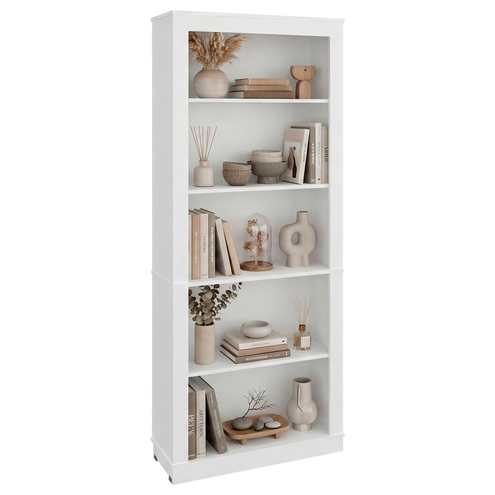 Zebulon Tall Bookshelf with a Framed Silhouette and Open Shelving for Books and Display – Full-Width Open Shelving