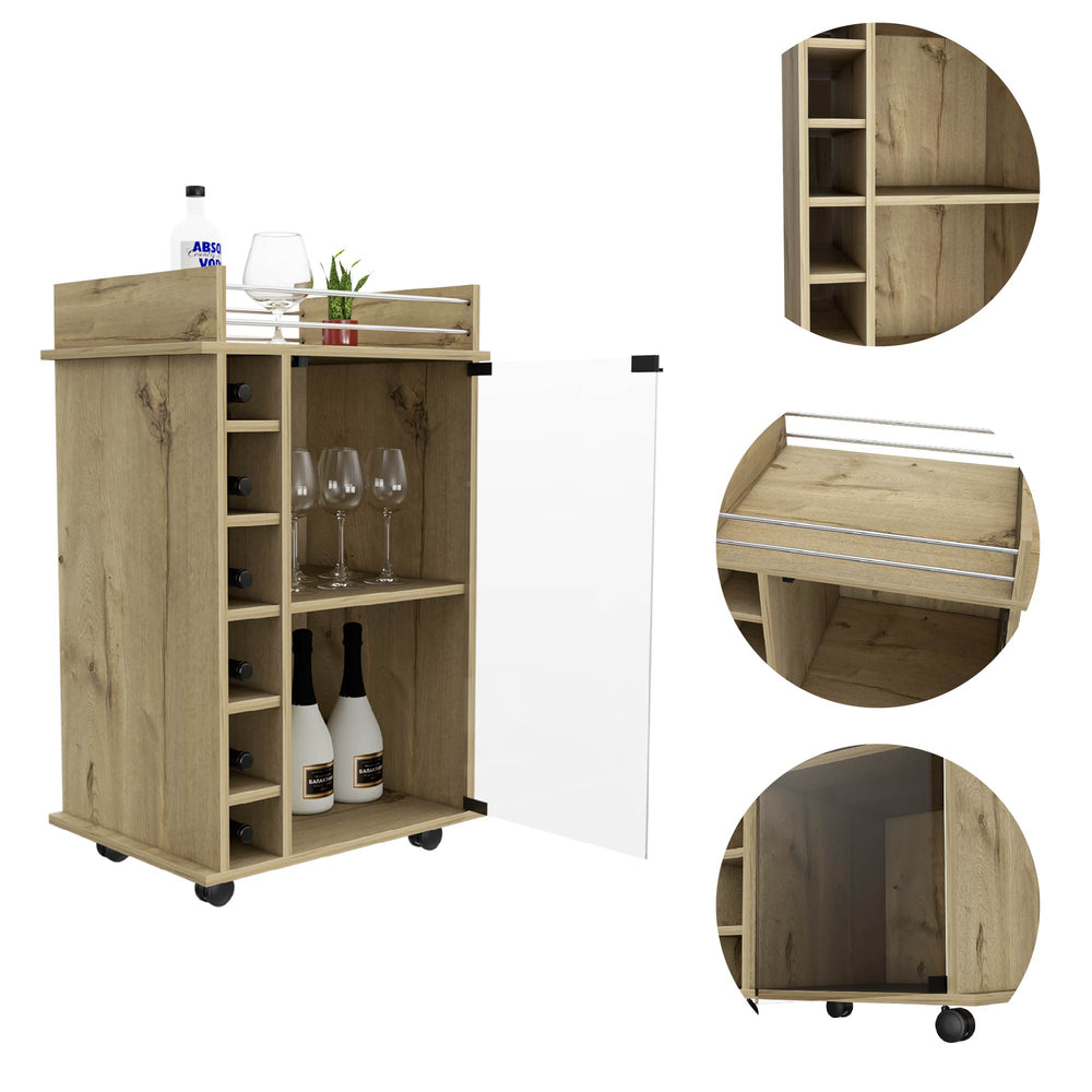 22-Inch Huali Bar Cart with Wine Rack and Casters – Raised Top Rail