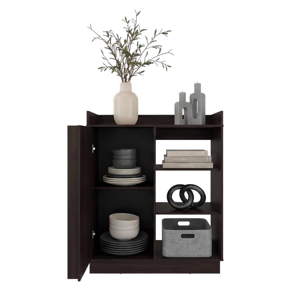 47-Inch Seldovia Modern Sideboard Cabinet with Sliding Door & 3 Open Shelves | Buffet Cabinet with Hidden Storage – Dark Walnut Manufactured Wood