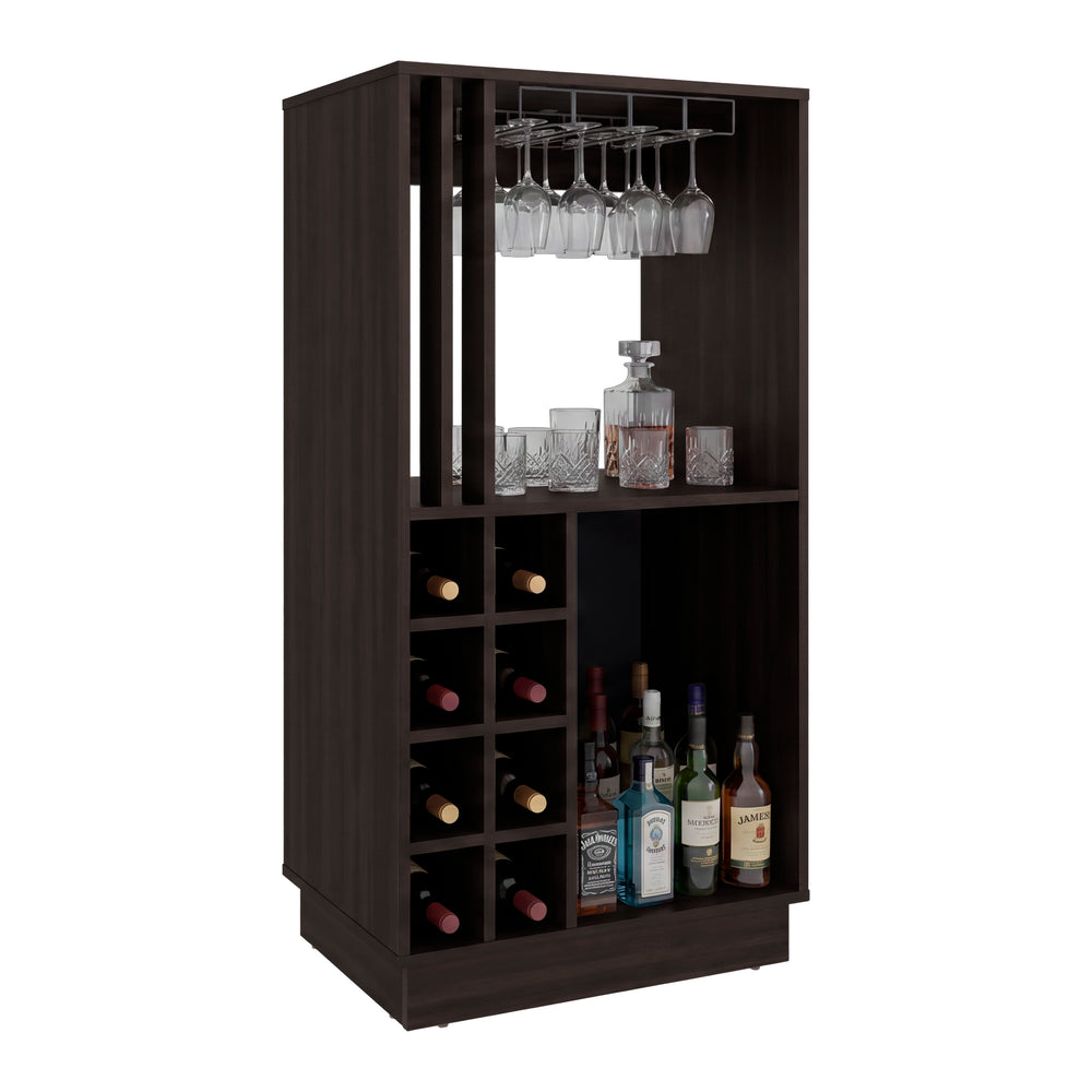 47-Inch Takotna 47.2" Home Bar Cabinet with Wine Rack, Stemware Glass Holder & Liquor Storage | 8-Bottle Wine Rack + Open Shelf | Freestanding Bar Unit – Dark Walnut Manufactured Wood
