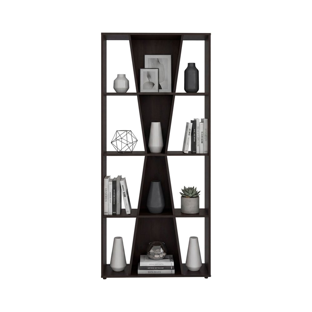 71-Inch Selawik Geometric Bookcase | 4-Tier Open Display Shelf | 11 Storage Compartments | Modern Living Room & Home Office Bookshelf – Open Display Compartments
