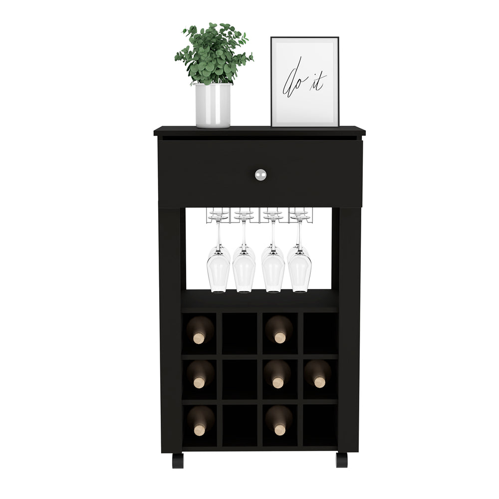 23-Inch Margh Bar Cart with Wine Rack – Sturdy Black Wengue Build