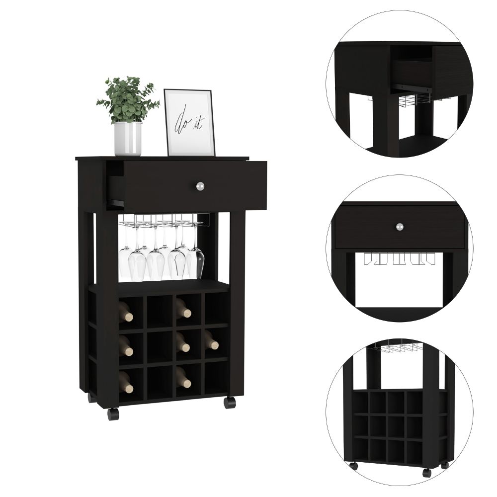 23-Inch Margh Bar Cart with Wine Rack – Rolling Caster Wheels