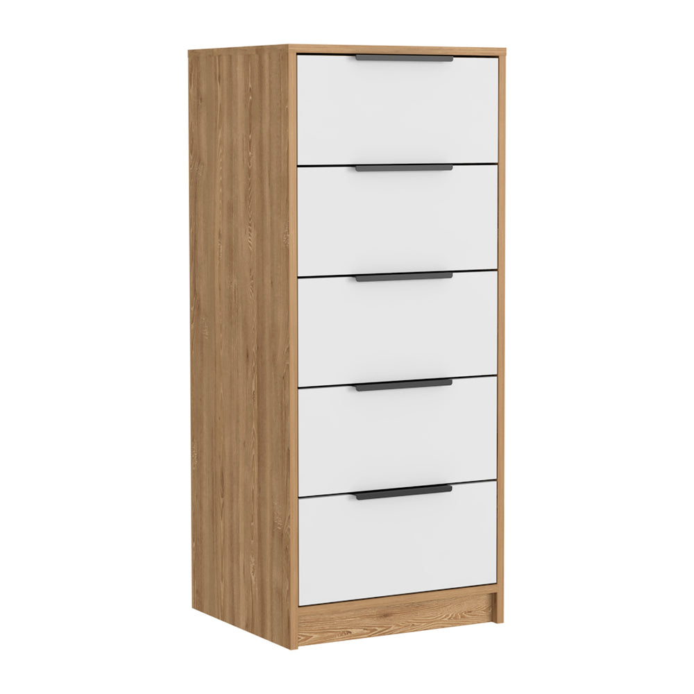 28-Inch Egeo Dresser with 5-Drawer – White and Light Oak Finish