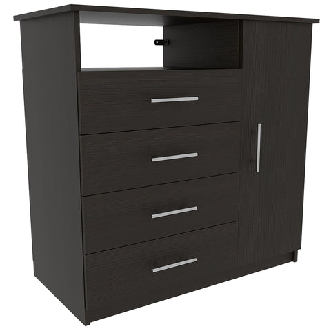 Maine 2 Piece Bedroom Set, Rioja 4 Drawer Dresser + Omaha Nightstand, Black