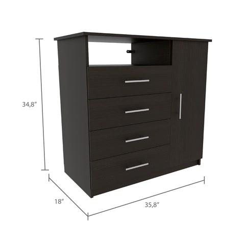 Maine 2 Piece Bedroom Set, Rioja 4 Drawer Dresser + Omaha Nightstand, Black