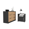 Bangor Two Piece Bedroom Set, Egeo Four Drawer Dresser + Omaha Nightstand, Black / Pine