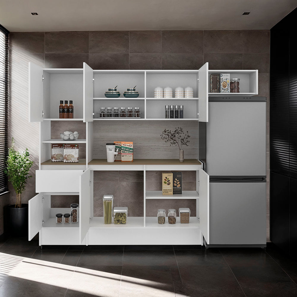 90-Inch Natoma Furniture with 1-Drawer and 8 Open Shelves – Complete Kitchen Storage Wall
