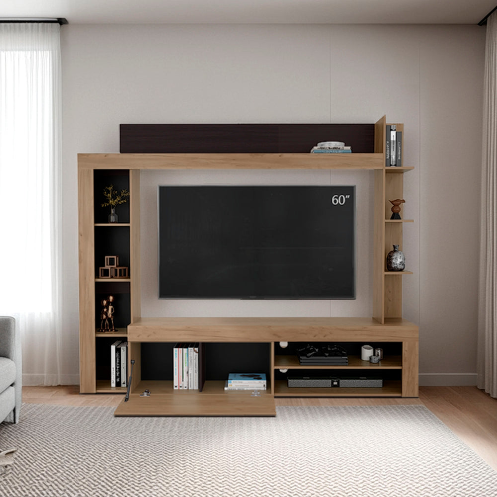 85-Inch Otis Entertainment Center with Single Door and 10 Open Shelves – Ample Storage Space