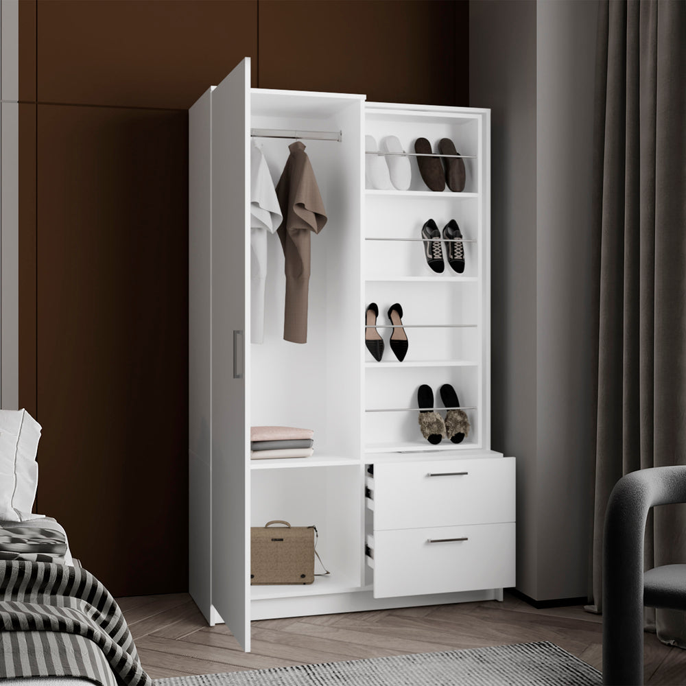 42-Inch Vinco Armoire with 2-Drawer and Single Door – Full-Length Mirrored Door