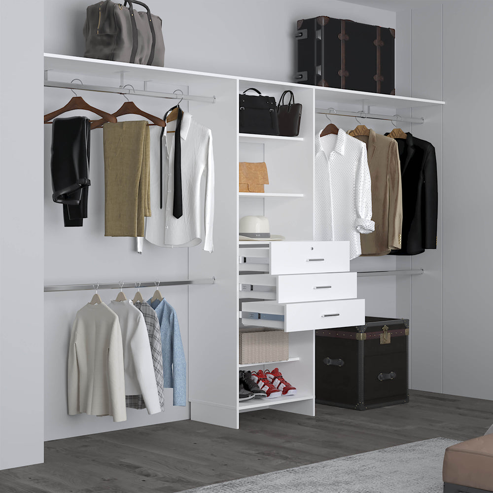 118-Inch Salina Closet Organizer with 3-Drawer and 5 Open Shelves – Center Drawer Tower