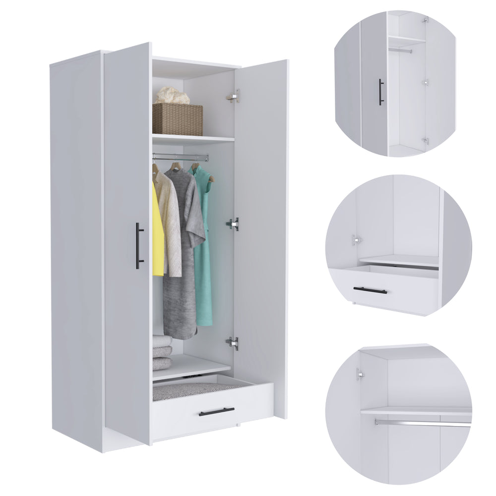 32-Inch Darwin Armoire with 1-Drawer and Double Door – Enclosed Hinged Doors