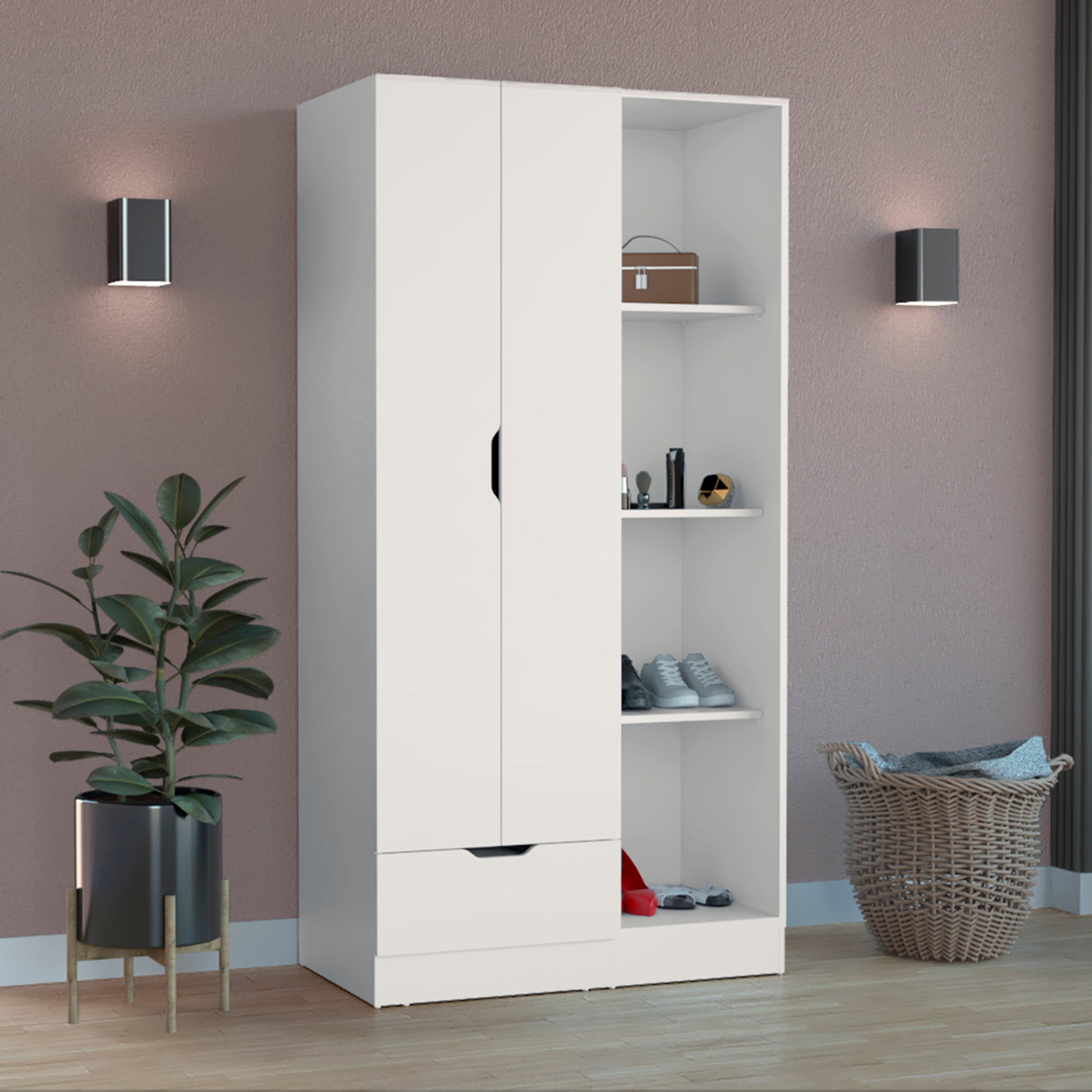 Toccoa Armoire with One-Drawer and Four-Tier Open Shelves