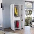 DEPOT E-SHOP Minto Armoire with 2-door Storage with Metal Rods, Drawer, 3 Open Shelves, White