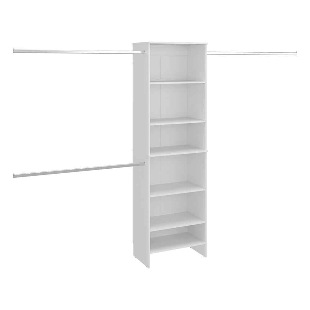 Valdese Walk-In Closet Organizer System with an Open Shelving Tower and Adjustable Hanging Rods – Durable White Finish