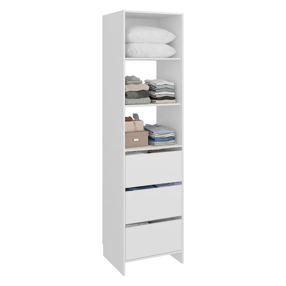 22-Inch Cando Free Standing Closet Organizer with 3-Drawer and 3 Open Shelves – White Manufactured Wood Finish