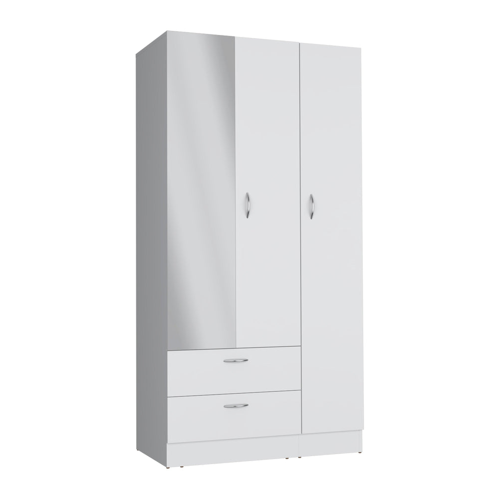 35-Inch Troy Wardrobe Closet with Mirror and 2-Drawer – Mirrored Cabinet Door