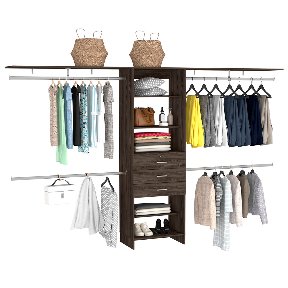 118-Inch Zamora Closet Organizer with 3-Drawer and 5 Open Shelves – Center Drawer Tower