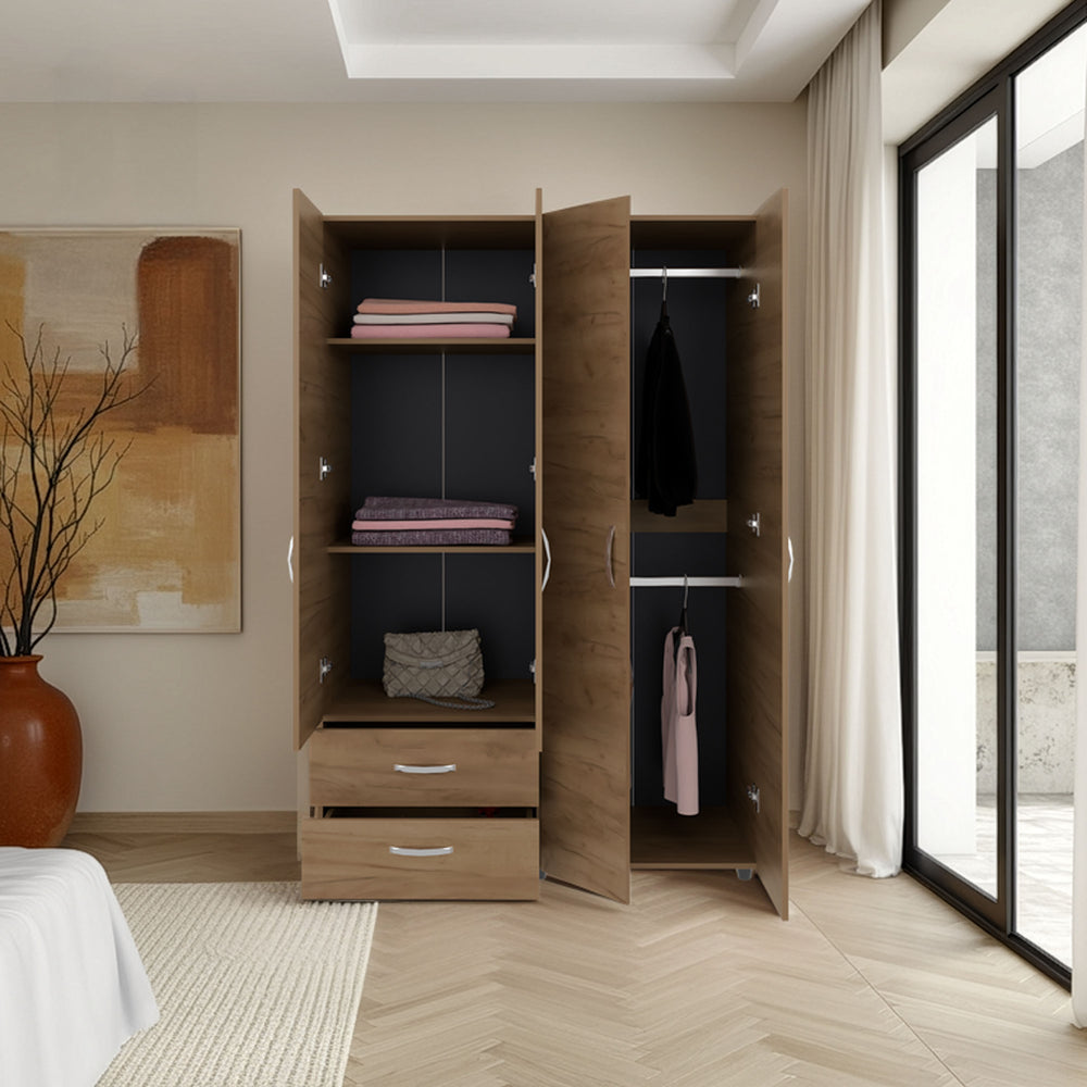 47-Inch Rye Armoire with 2-Drawer and 3 Open Shelves – Space-Saving Storage Design
