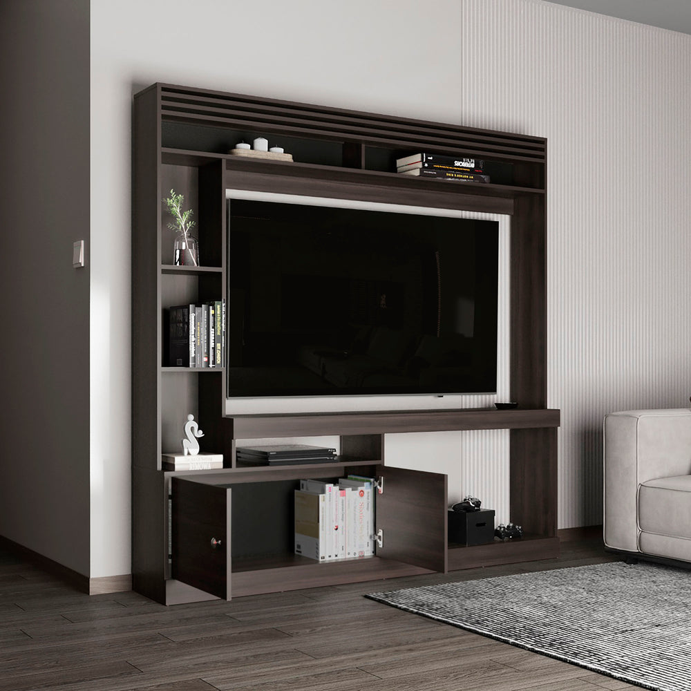 71-Inch Oberlin Entertainment Center with Double Door and 7 Open Shelves – Backlit TV Niche