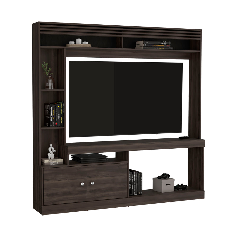 71-Inch Oberlin Entertainment Center with Double Door and 7 Open Shelves – Open Display Shelving