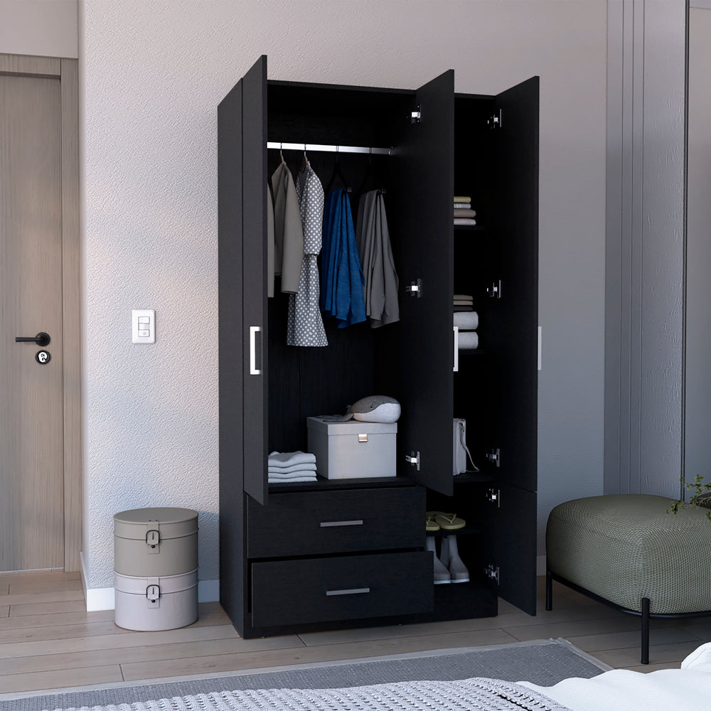 35-Inch Sebree Armoire with 6 Open Shelves – Black Finish