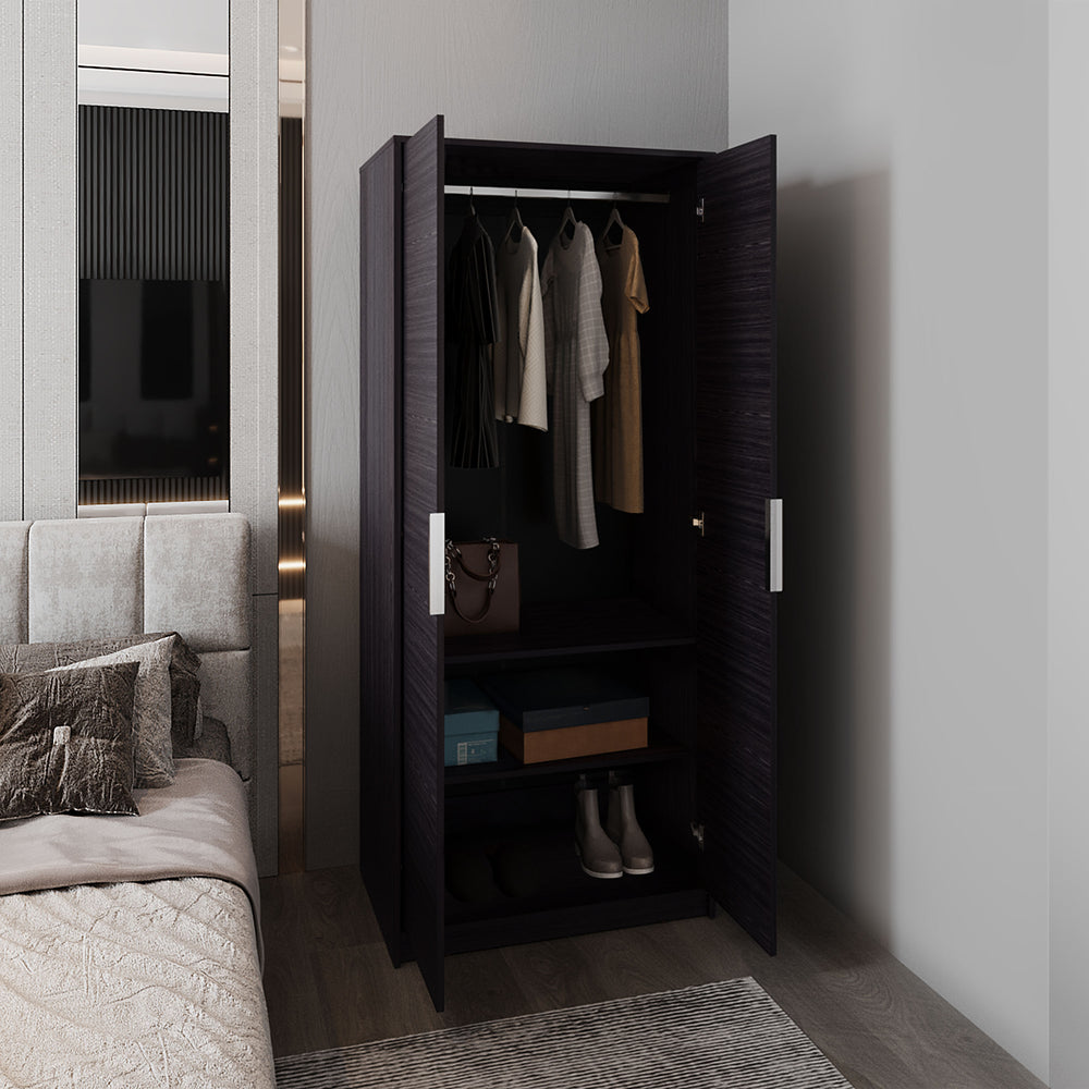 31-Inch Berne Armoire with Double Door and 3 Open Shelves – Built-In Hanging Rod
