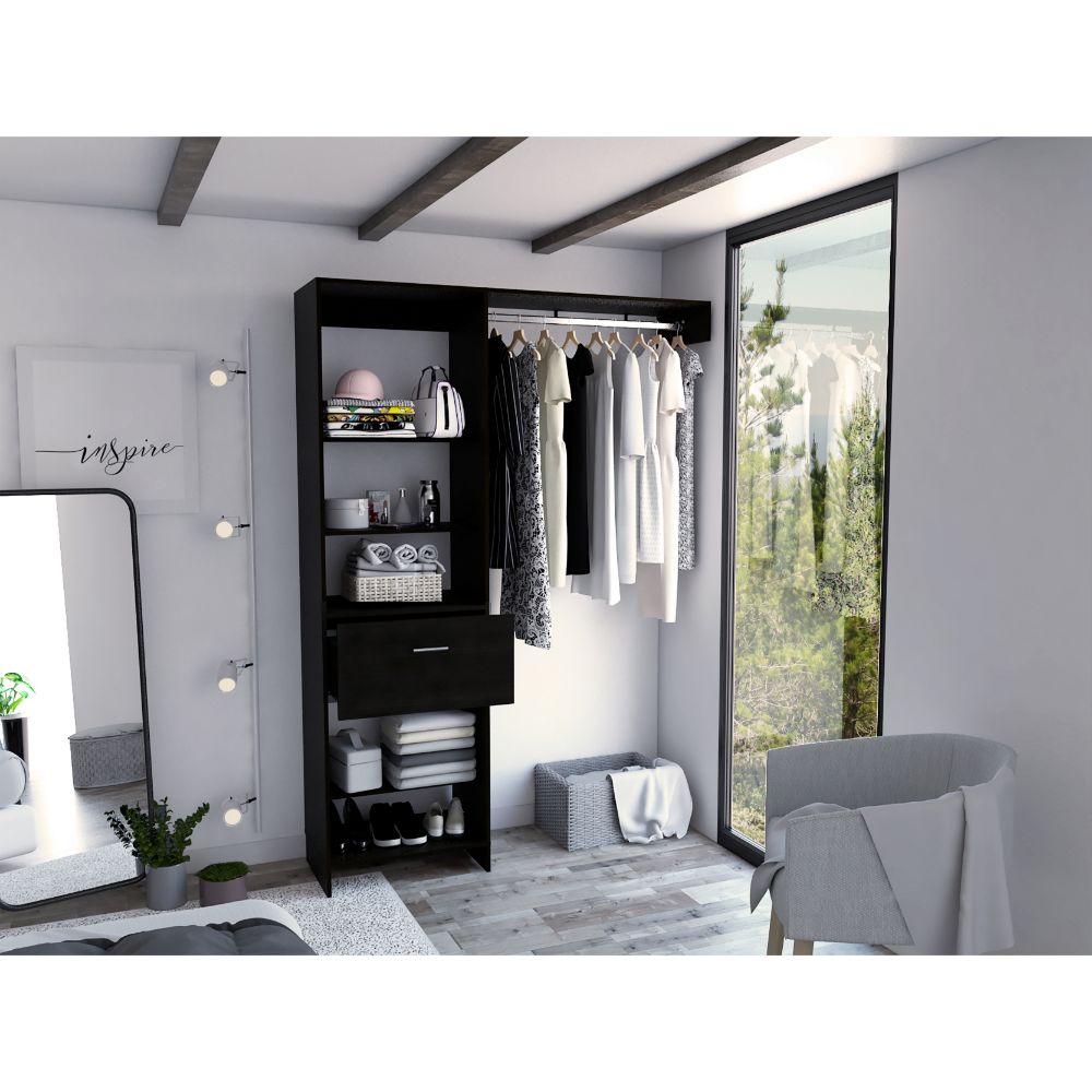 60-Inch Dynamic Closet Organizer with 1-Drawer and 5 Open Shelves – Space-Saving Dimensions