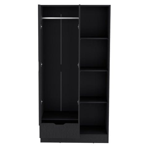 DEPOT E-SHOP Toccoa Armoire with 1-Drawer and 4-Tier Open Shelves, Black