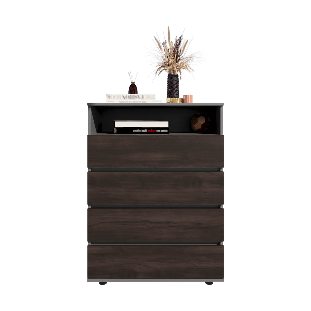 30-Inch Trevose Dresser with 4-Drawer – Open Shelving Storage