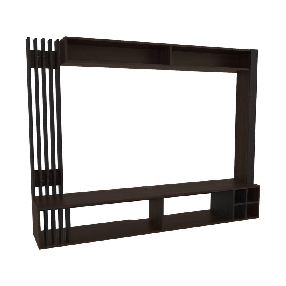 71-Inch Alto Entertainment Center with 8 Open Shelves – Wine-Bottle Cubby Storage