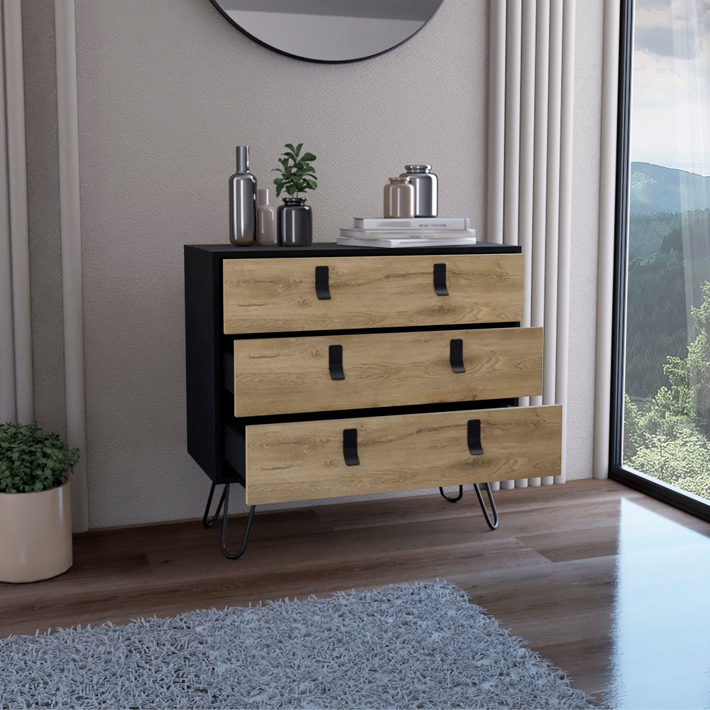 32-Inch Huna Three-Drawer Dresser with 3-Drawer – Mid-Century Two-Tone Look