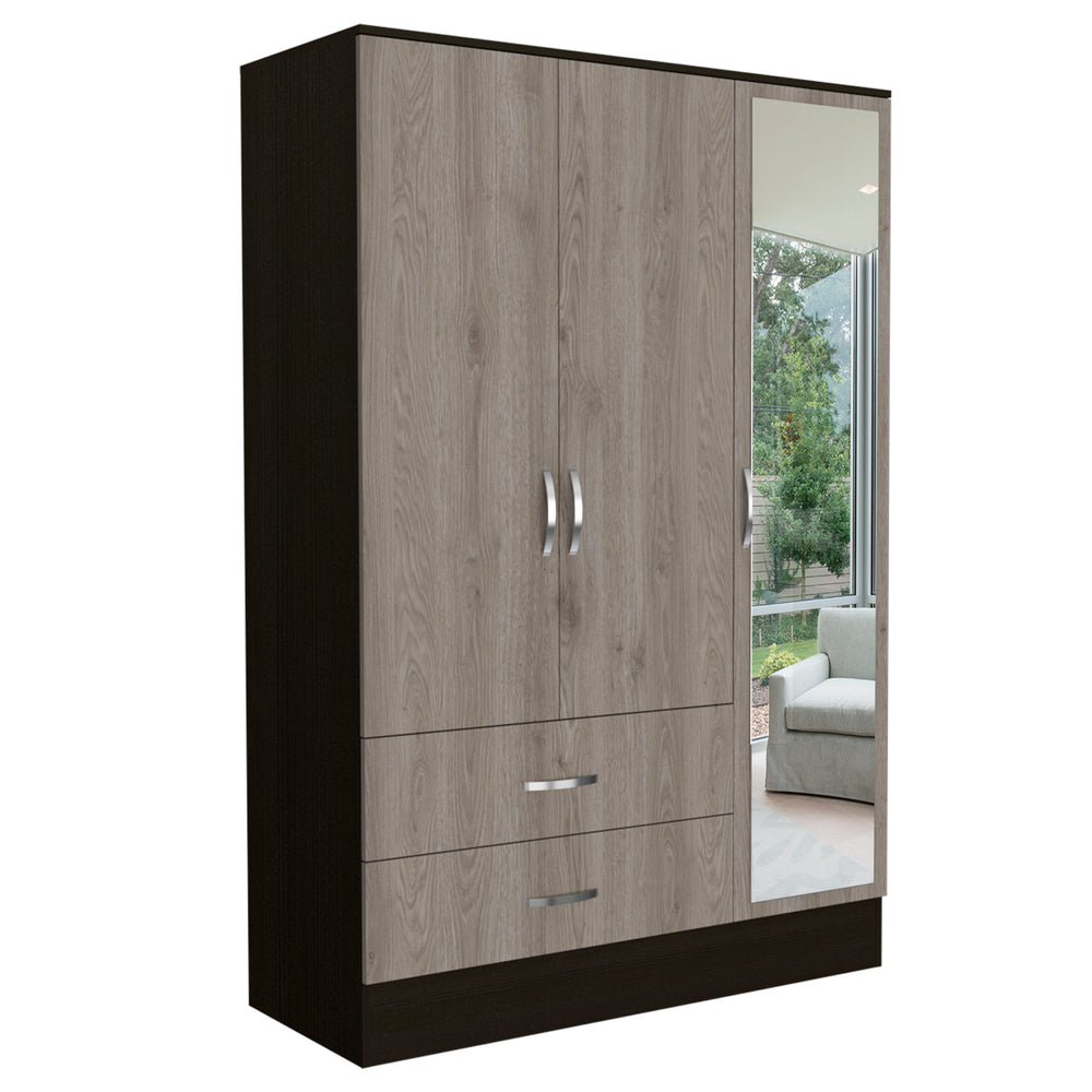 30-Inch Gangi Mirrored Armoire with 2-Drawer and Double Door – Full Wardrobe Storage