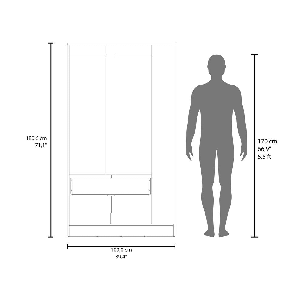 39-Inch Melvern Armoire with 1-Drawer and 4 Open Shelves – Concealed Drawer Storage